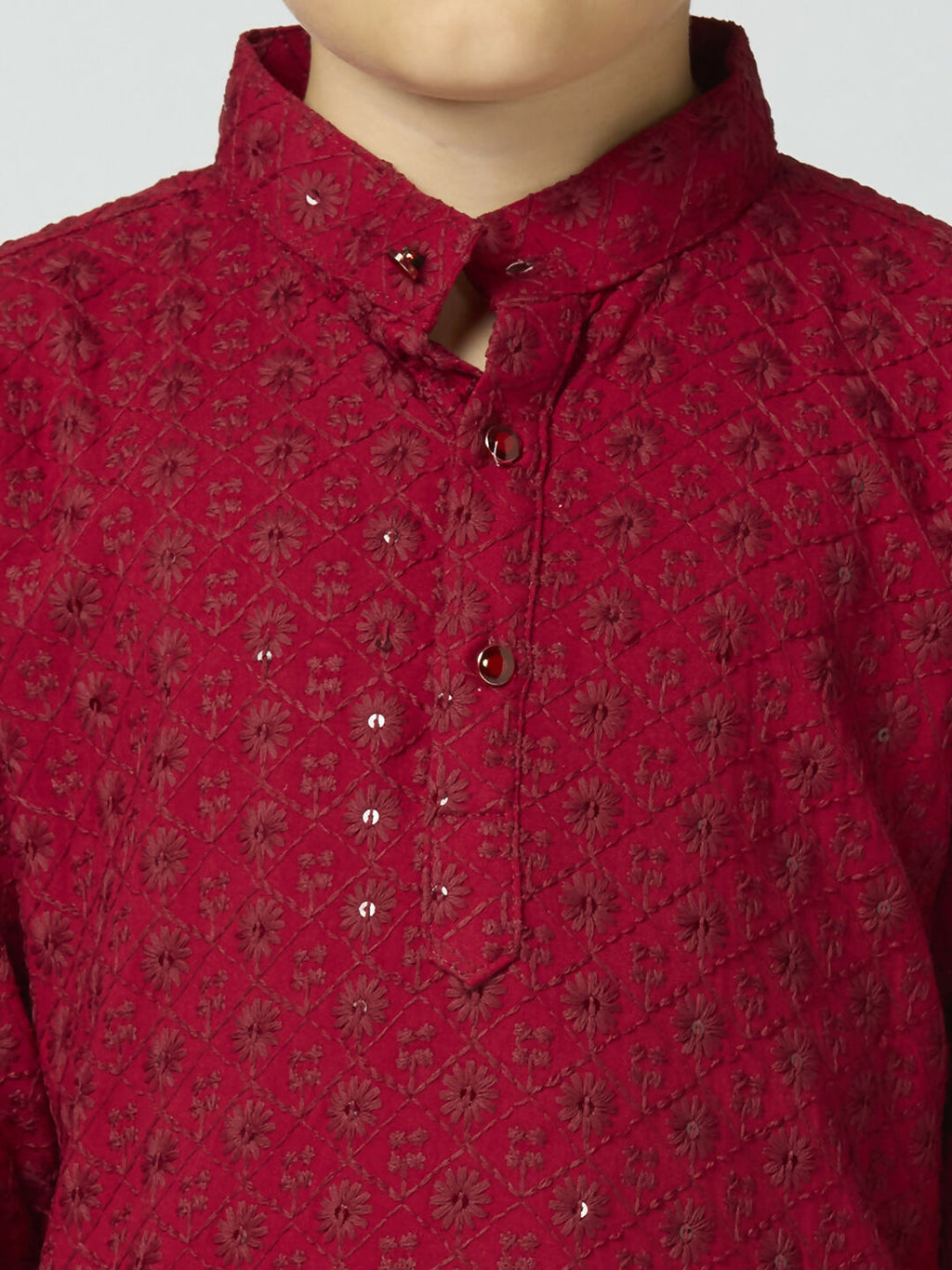 Joban Fashion Kids Island Full Sleeves Cotton Kurta and Pyjama Set with Sequin work - Maroon - Distacart