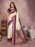 Aastha Fashion Cream Kalamkari Silk Zari Woven Saree - Distacart