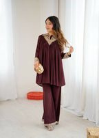 Teeya Creation Maroon Heavy Chinnon Silk Embroidery Work Plazo pair - Distacart