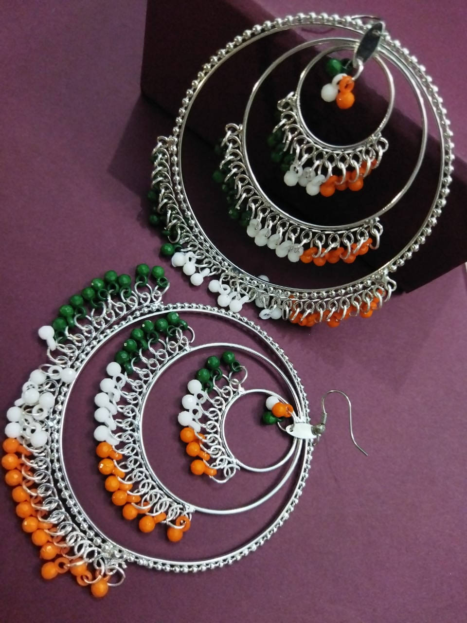 Mominos Fashion Traditional Silver-Plated Indian Tricolor Earrings - Distacart