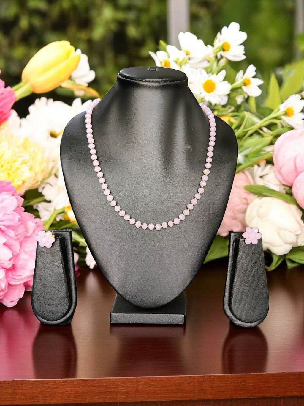 Inhanns Crystal Bloom – Single Line Necklace + Studs - Baby Colour Hai Koi