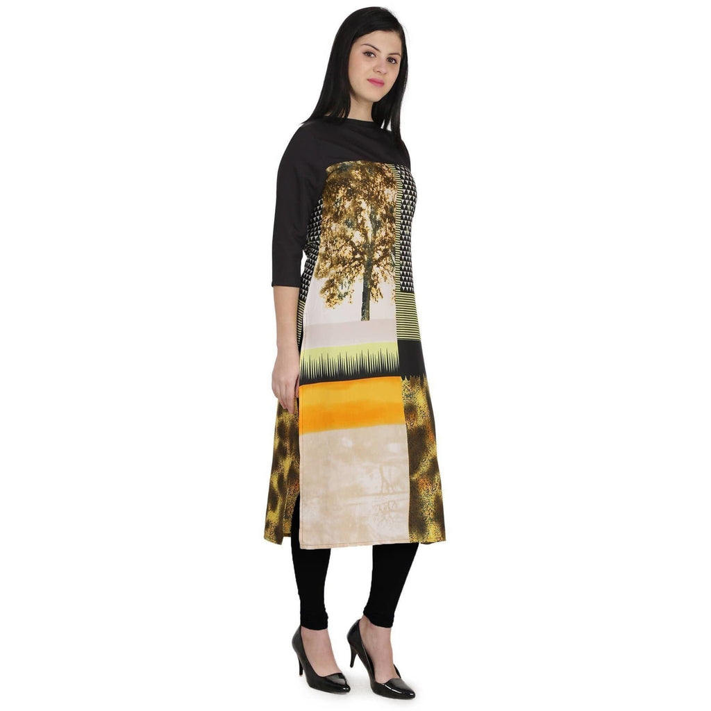 Kanoor Women's Multicolour Designed Straight Kurti