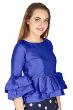 Aastha Fashion Women's Blue Art Silk Bell Sleeves attire with Poly Cotton Lining Blouse