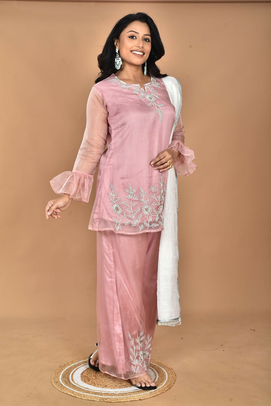 Morchari Women And Hand Embroidery Palazzo Set-Peach