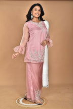 Morchari Women And Hand Embroidery Palazzo Set-Peach
