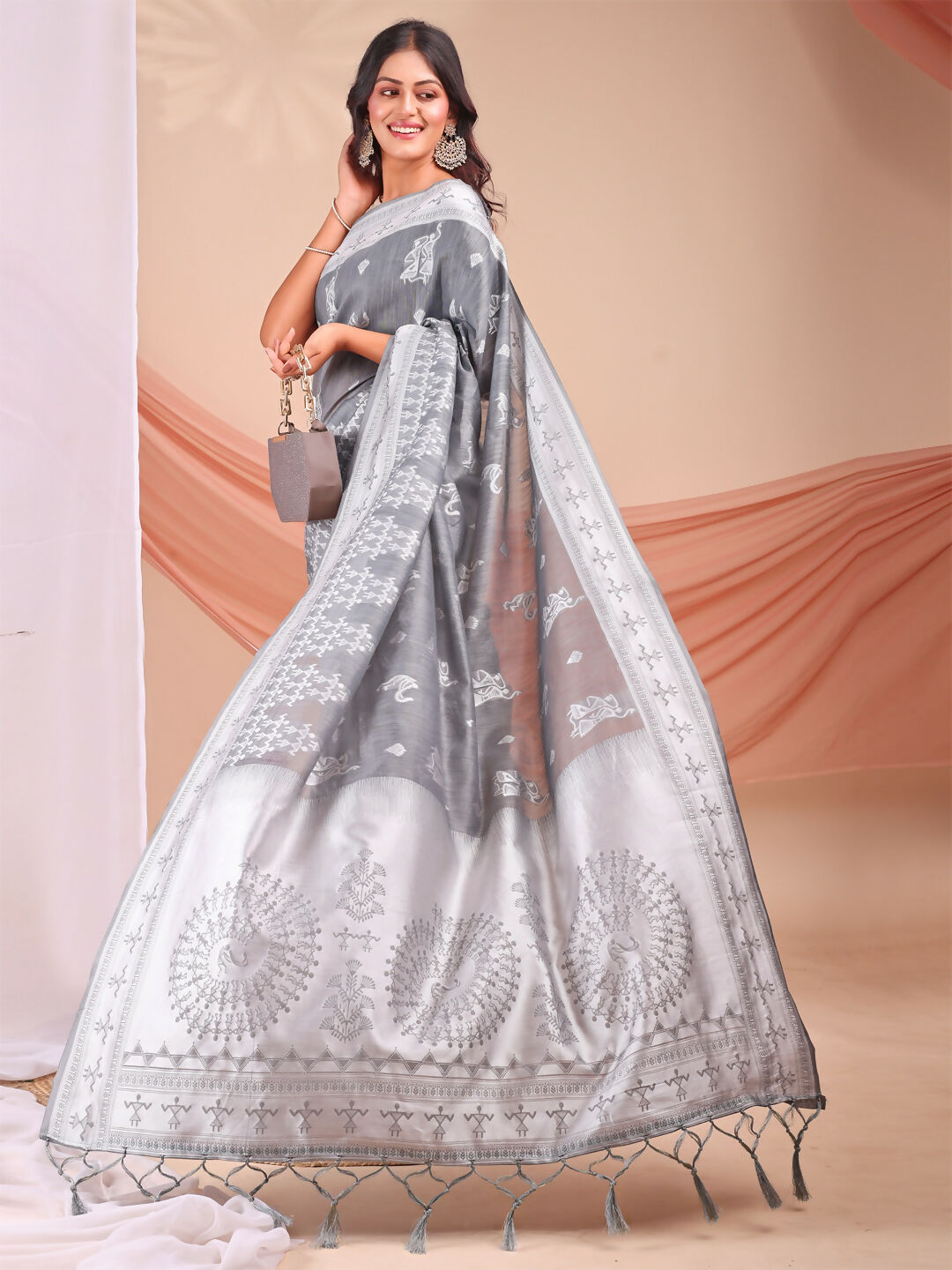Shree Shyam Fashion Varnika Grey Linen Cotton Saree