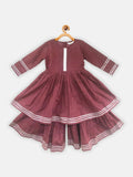 Ahalyaa Maroon Pure Cotton Digital Printed Kids Kurta Sharara Set For Girls