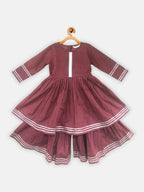 Ahalyaa Maroon Pure Cotton Digital Printed Kids Kurta Sharara Set For Girls