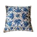 The Decor Nook Hand embroidered Crewel Cushion Covers in Blue Chinar Leaf Motif with Off White Base