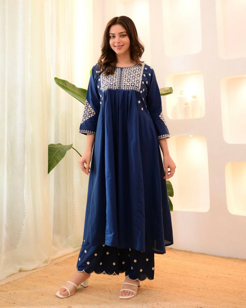 The52 Women's Beautiful Viscose Rayon Fabric Thread Work Flared Kurta Pant Set - Distacart