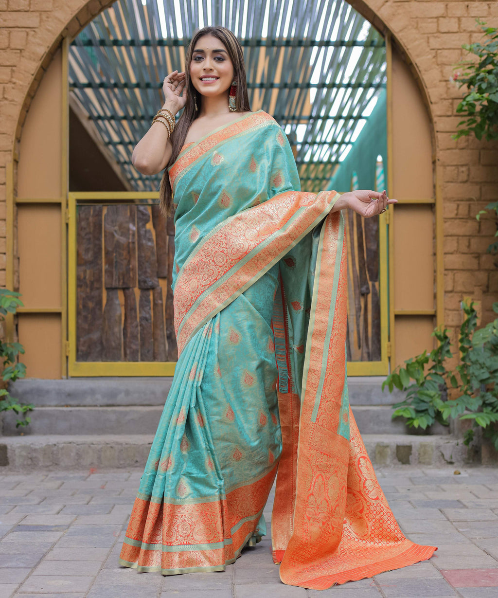 Vamsee Madhavi Sea Green Soft Silk Saree