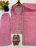 Teeya Creation Pink Color Gimmychu Silk Embroidery Work Wedding Wear Salwar Suit - Distacart