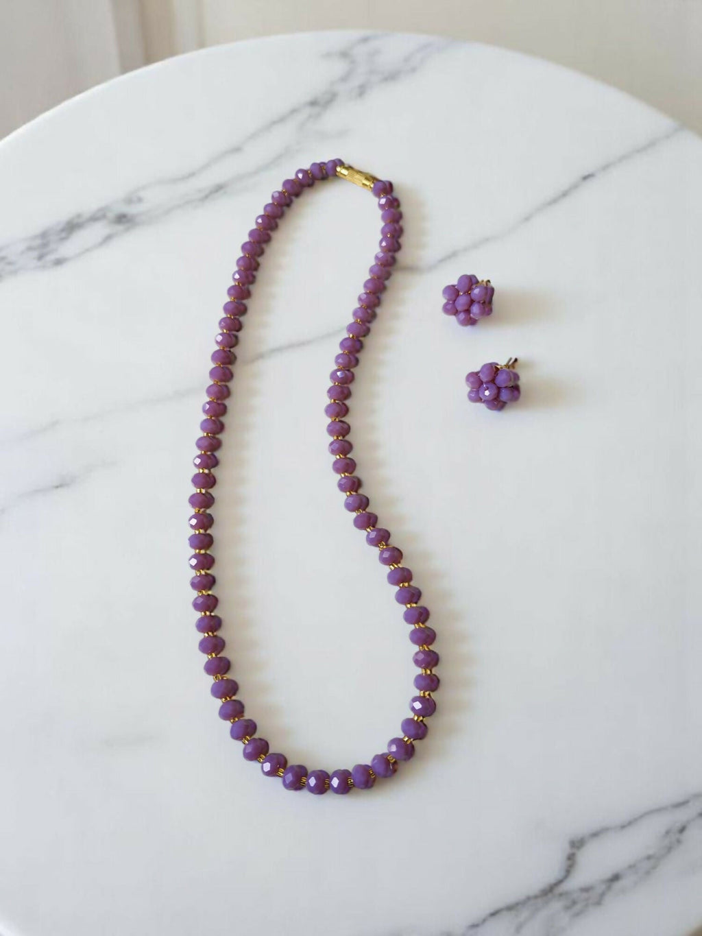Inhanns Crystal Bloom – Single Line Necklace + Studs - Purple Type