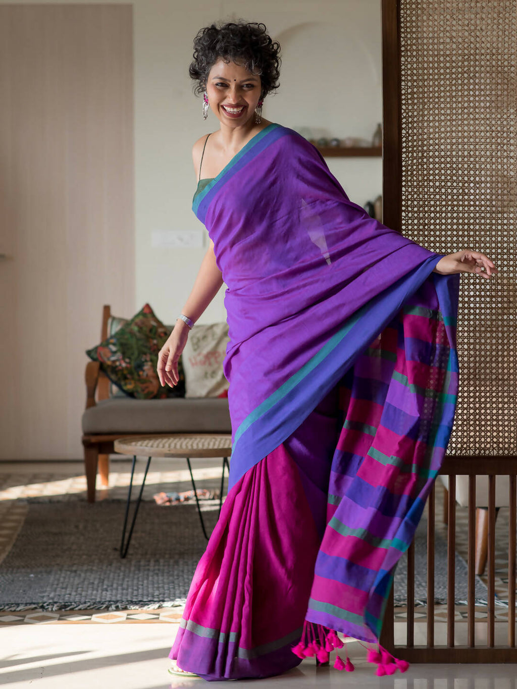 Suta Multi Color Woven Design Cotton Blend Saree - Distacart