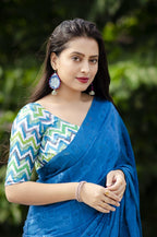 Blue Silk Blend Ethnic Motifs Saree with Unstitched Blouse - A2M