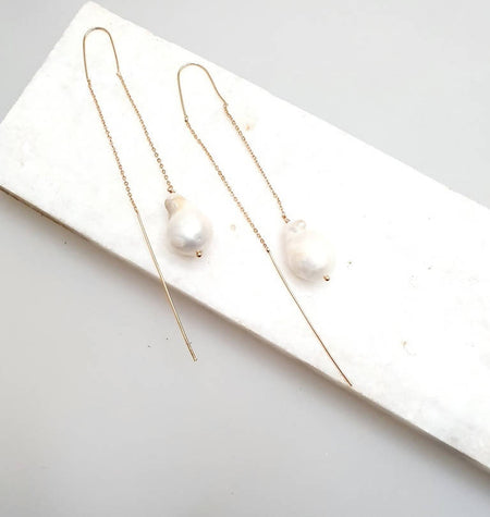 Bling Accessories Baroque Pearl Fine Chain Drop Earrings