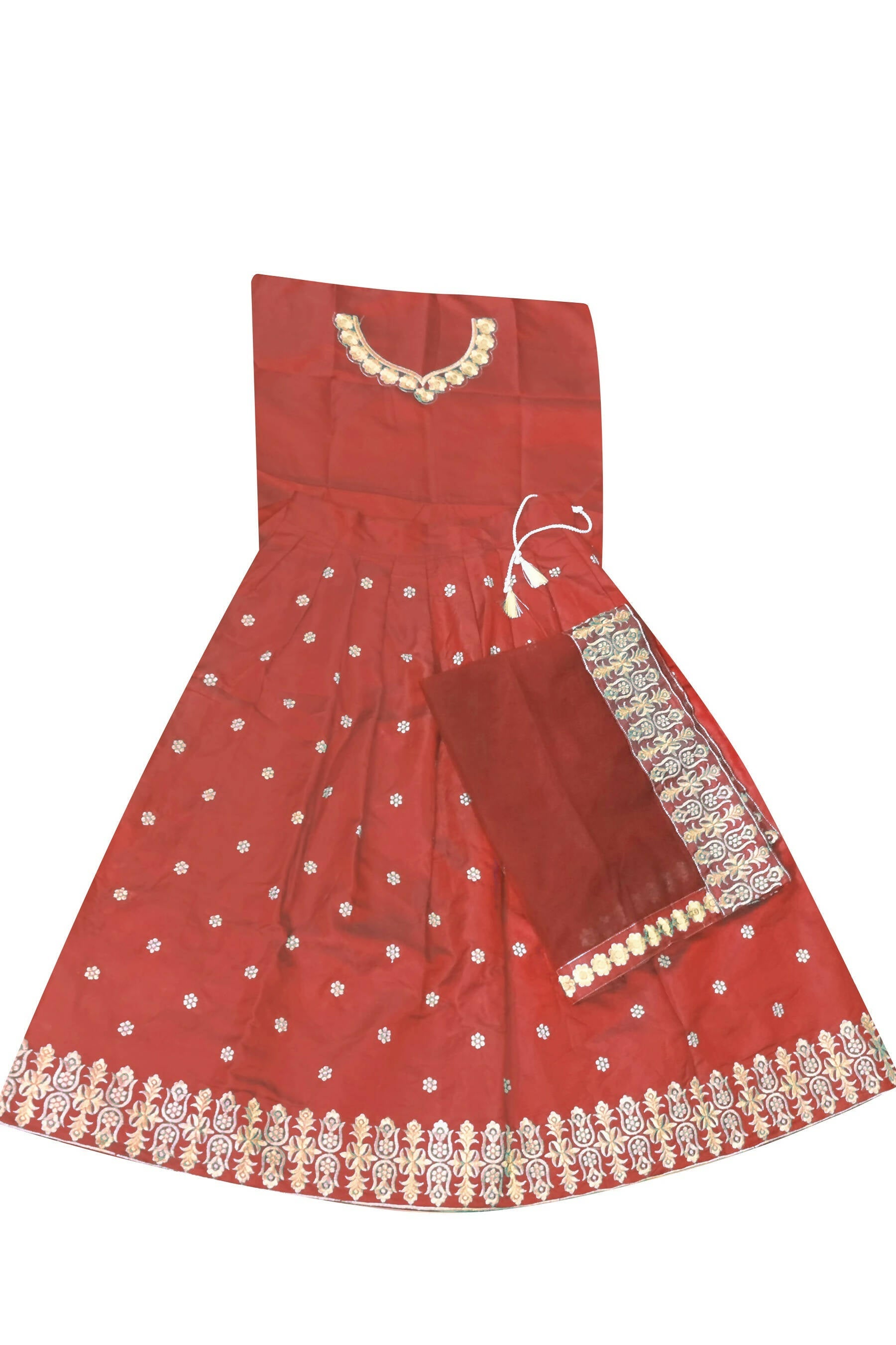 Dwiden Red Queen Tafetta Sattin Semi-Stitched Girl's Lehenga Choli