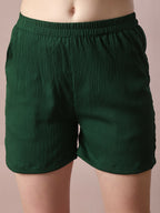 Myshka Women's Green Solid Shirt Collar Party Shirt With Shorts Co-ord set