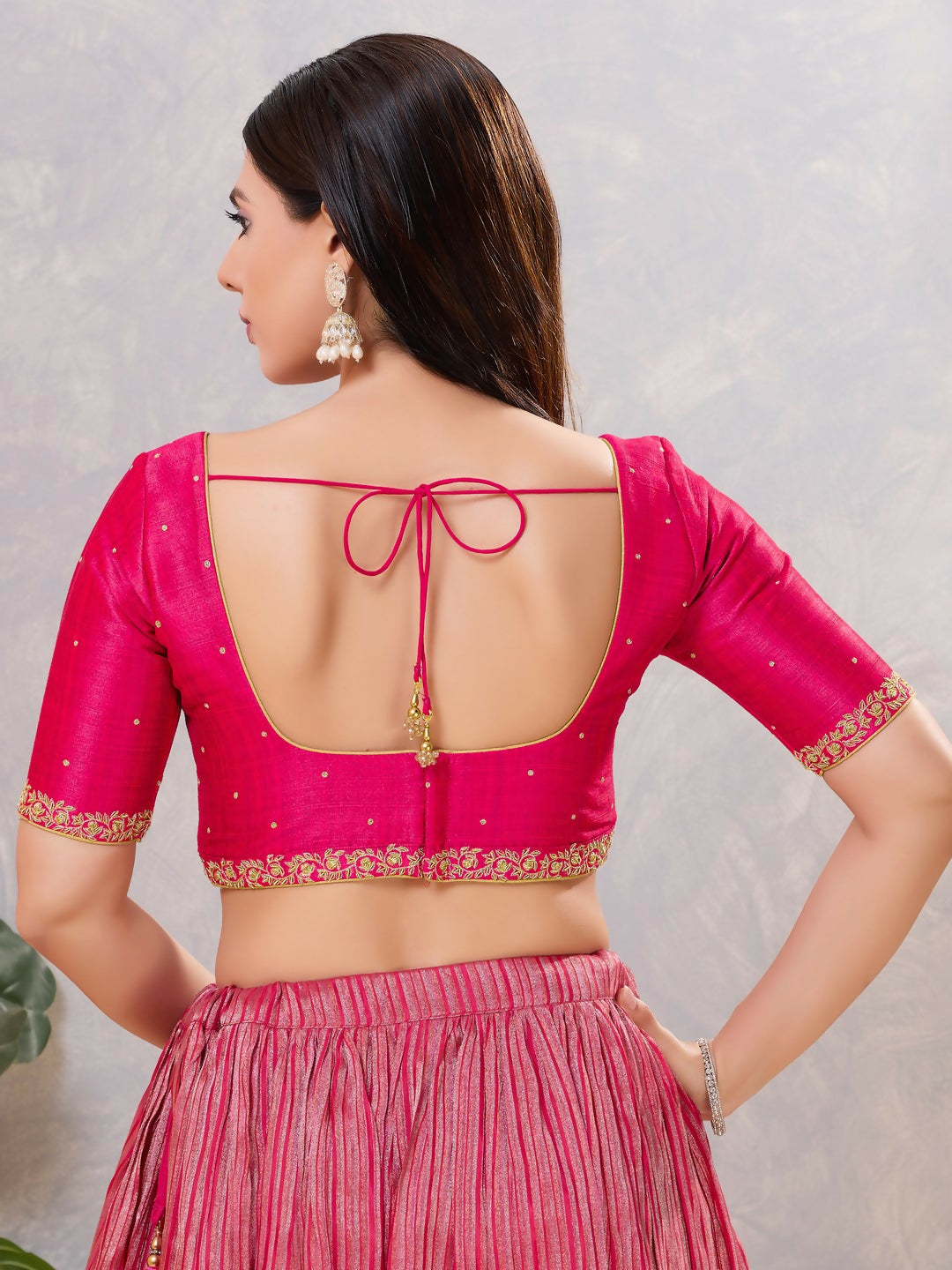 Joban Fashion Women Silk Dark Pink Stitched Blouse