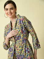 Myshka Women's Multi Shawl Neck Coat With Trousers