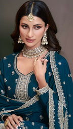 Anaita Teal Green Chinon Embroidered Thread Work Stitched Salwar Suit