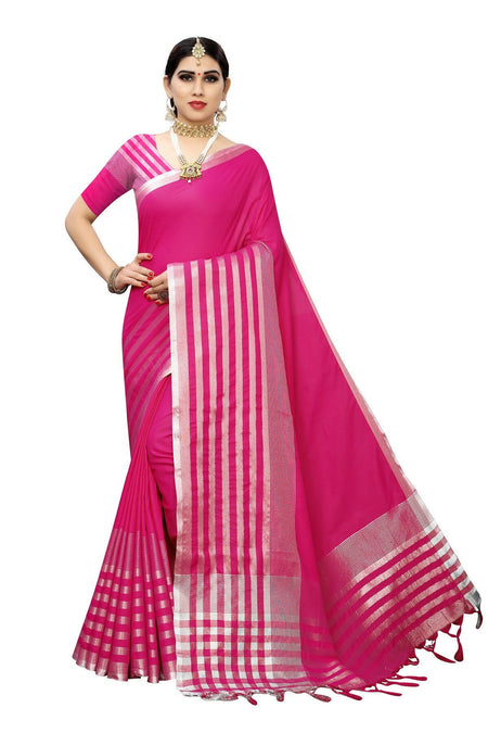 Vamika Pink Cotton Silk Weaving Saree (Twitter Pink)