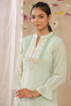 Juniper Women Sagegreen Cotton Dobby Woven Design A-Line Dress - Distacart