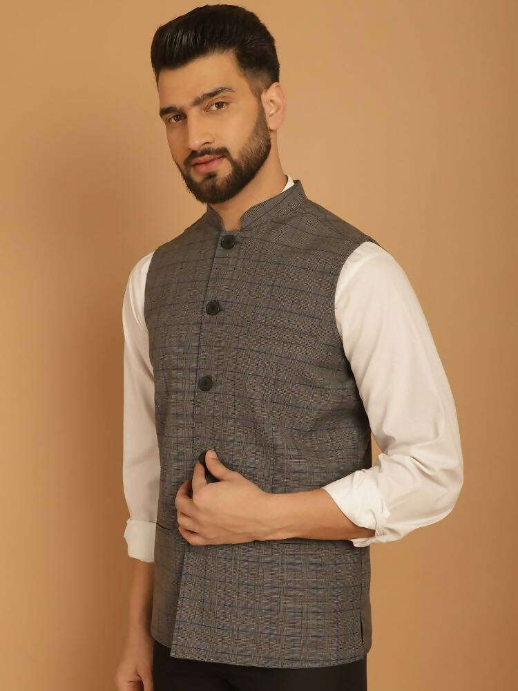 Even Apparels Nehru Jacket With Welt Pockets - Grey