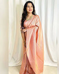 DEIANA'S Beautiful Designer Golden zari Soft Lichi Silk Saree - Peach