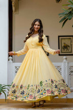 Teeya Creation Yellow Color Faux Georgette Heavy Embroidery Work Party Wear Long Gown - Distacart