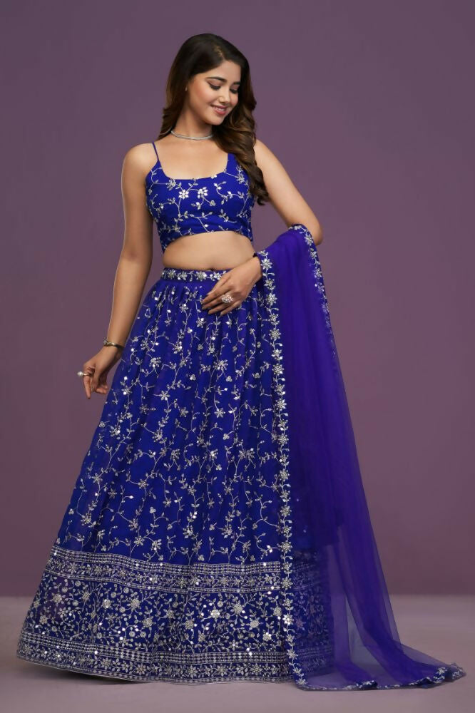 Royalblue Georgette Zari,Sequence Embroidery Work Lehenga Choli - Jihu Culture