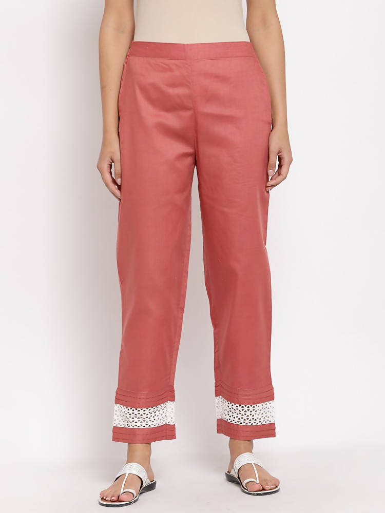 Myshka Women's Maroon Cotton Solid Casual Trouser
