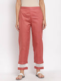 Myshka Women's Maroon Cotton Solid Casual Trouser