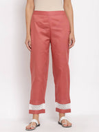 Myshka Women's Maroon Cotton Solid Casual Trouser