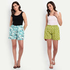 Alvano Printed Blue, Green Boxer Shorts, Night Shorts, Regular Shorts, Bermuda Shorts