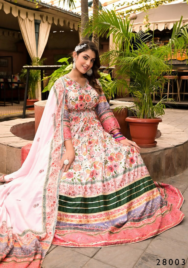 Wedding Designer Multi Soft Dola Silk Anarkali suit with Dupatta - Sanj