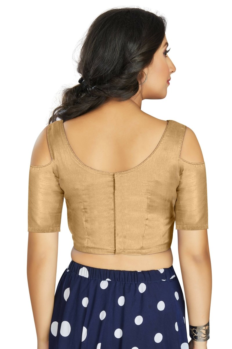 Aastha Fashion Women's Beige Art Silk Cold Shoulder Sleeve Readymade Blouse