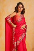 Vamsee Sundha Red Tussar Silk Saree