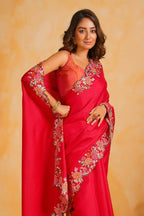 Vamsee Sundha Red Tussar Silk Saree