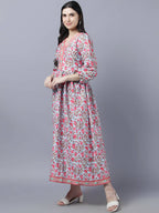 Myshka Women Red Printed Pure Cotton Maxi Dress - Distacart