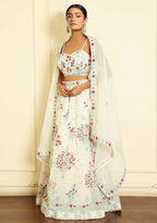 Eilara Glamorous Off White Thread Embroidered Georgette Lehenga Set