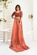 Vastranavya Brown Digital Printed Linen Ready To Wear Designer Saree with Unstitched Blouse - Distacart