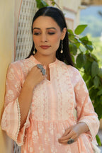 Juniper Women's Peach Cambric Floral Printed Maxi Tiered Dress - Distacart