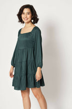 Teal Viscose Solid Design Flared Dress - Shivani - Distacart