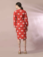 Myshka Women's Rust Printed Knee Length Party Embellished Skirts
