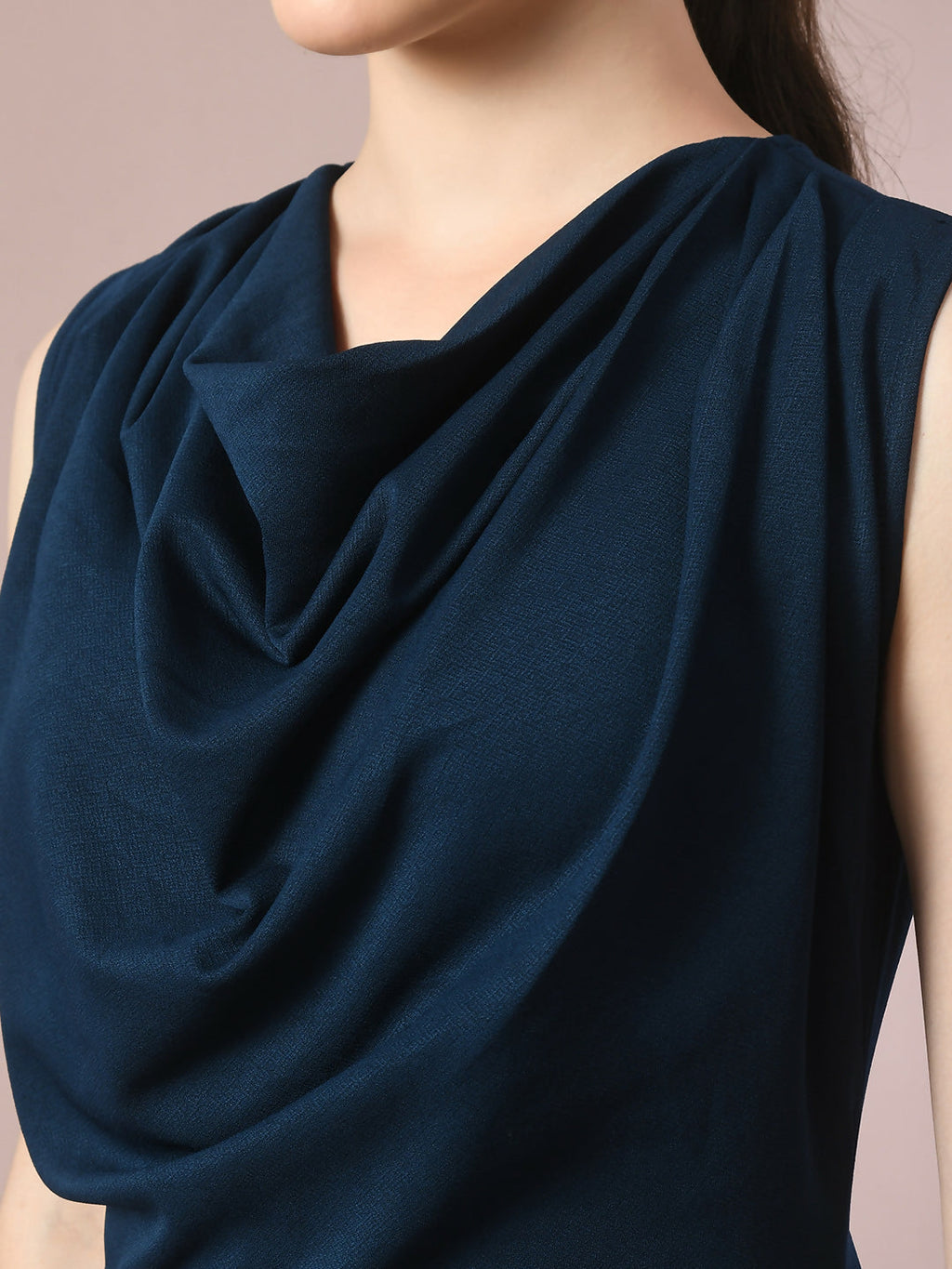 Myshka Women's Navy Blue Solid Cowl Neck Bodycon Party Dress - Distacart