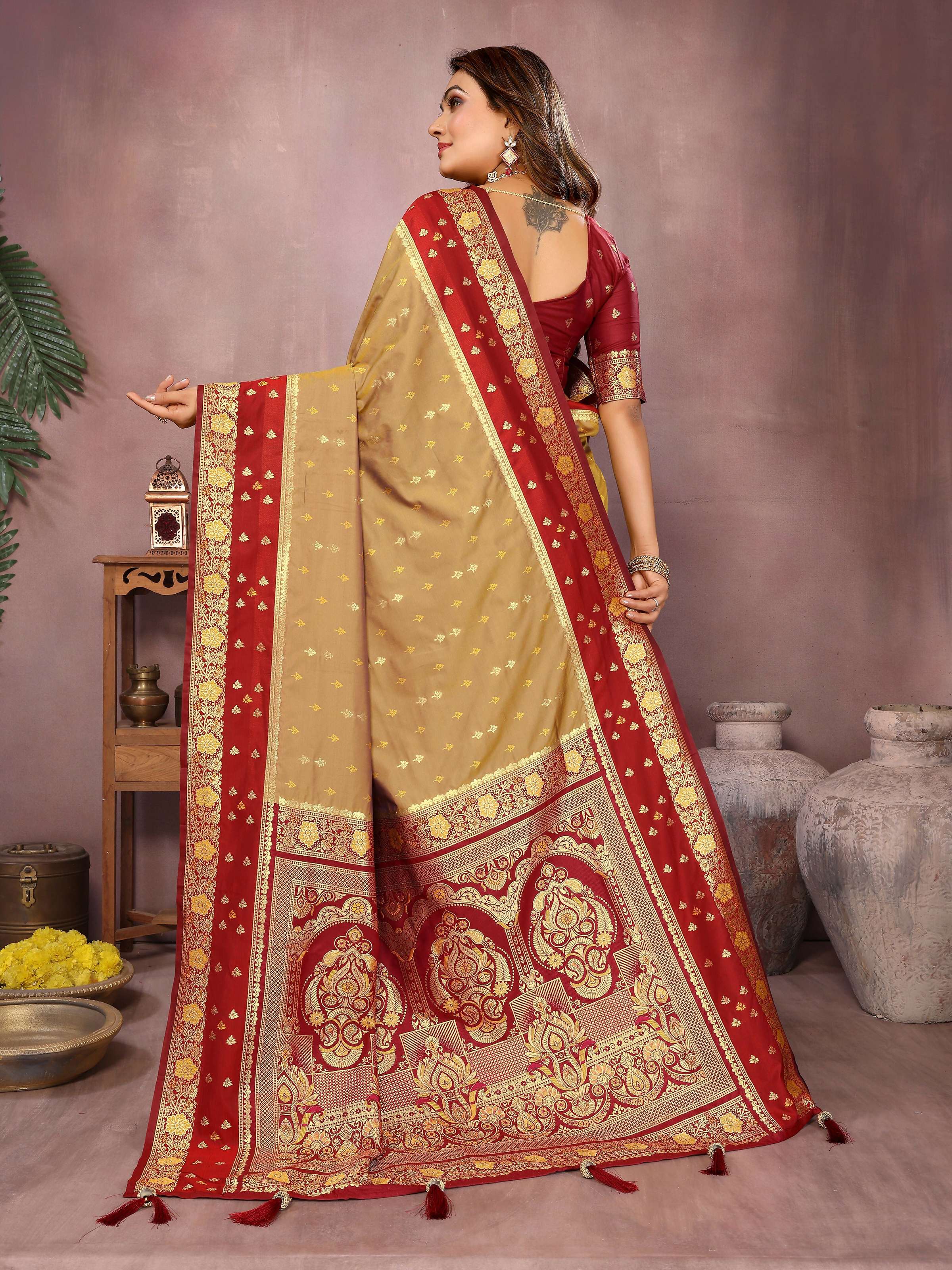 Aastha Fashion Mustard Kalamkari Silk Zari Woven Saree - Distacart