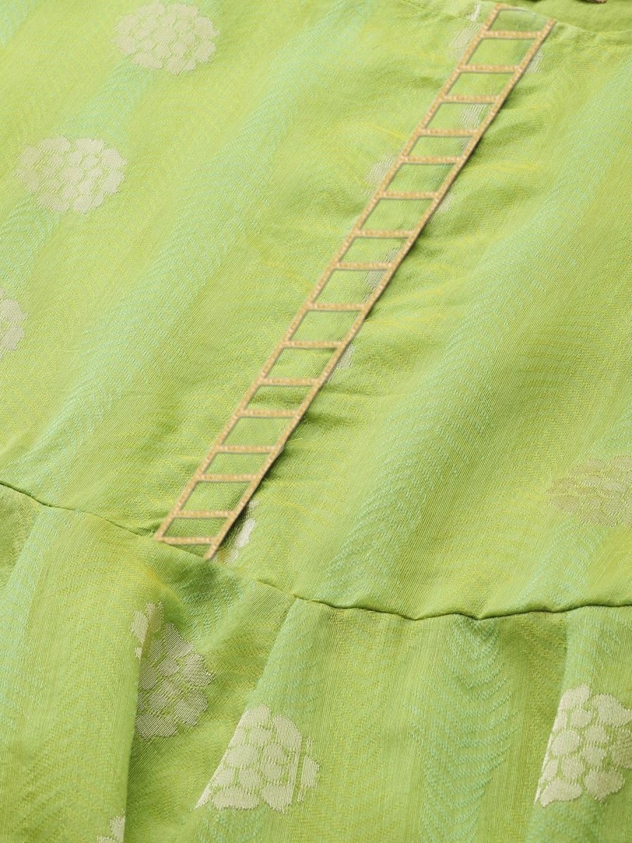 Ahalyaa Women Green Chanderi Jacquard Woven Dress
