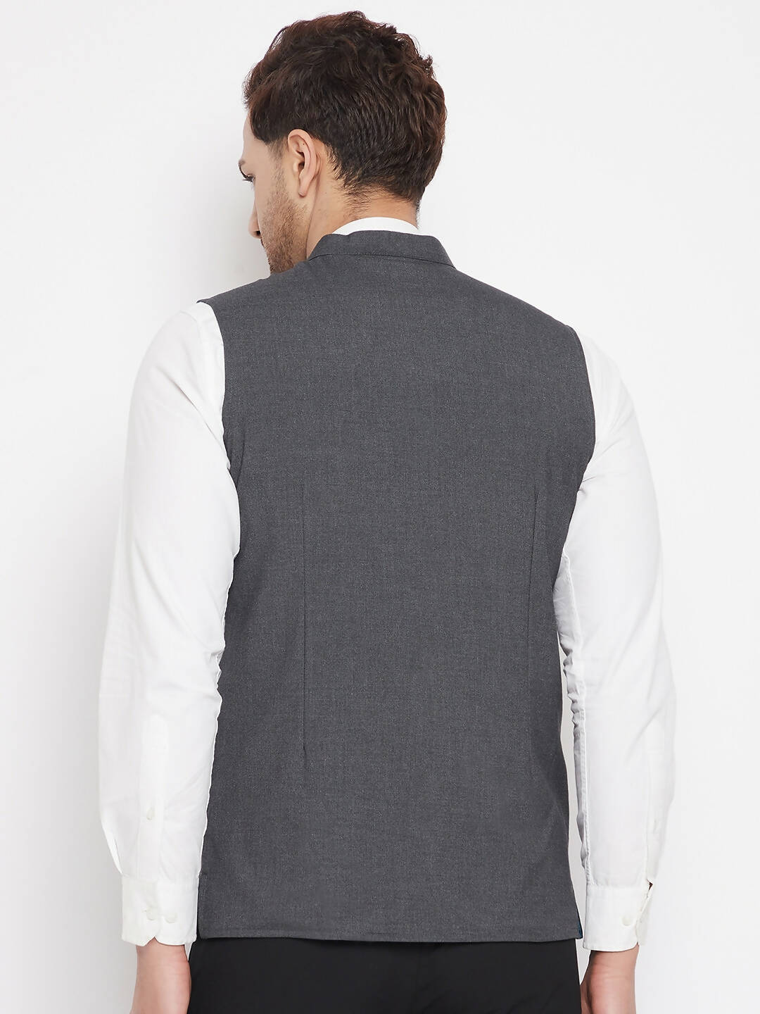 Even Apparels Men's Grey Merino Nehru Jacket-Contrast Lining-Free Pocket Square - Distacart