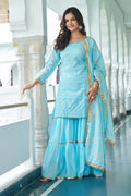Teeya Creation Sky Color Chinon Silk Heavy Embroidery Work Fully Stitched Salwar Suit - Distacart